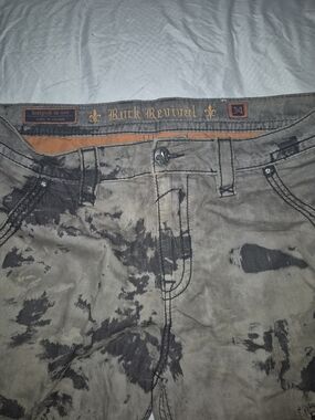 Rock Revival Distressed Tie-Dye Jeans - Beige & Black